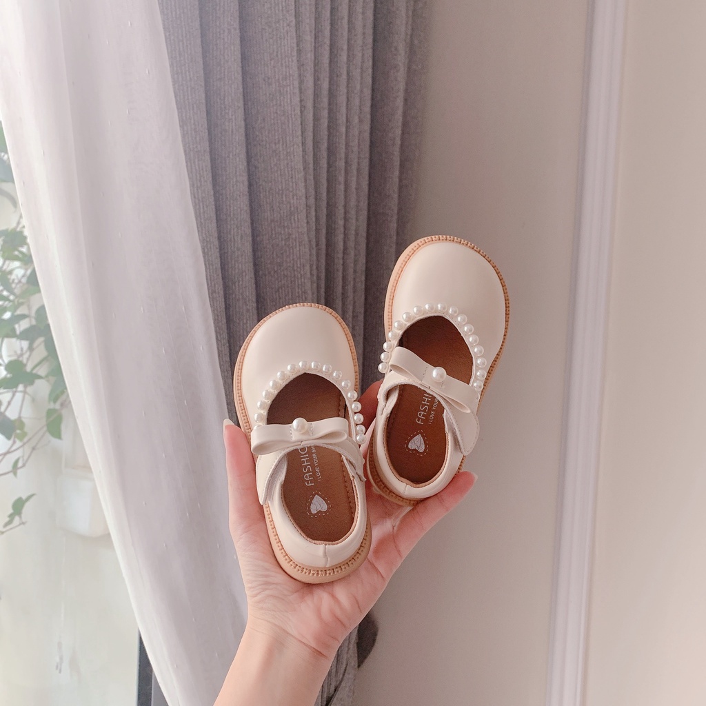 Giày Bé Gái - Giày búp bê da mềm phong cách Vintage Hàn Quốc có quai dán BB444 (có ảnh thật)