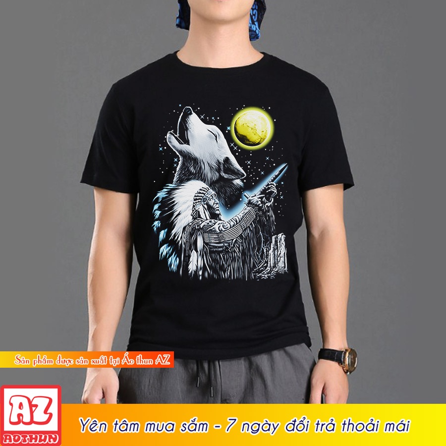 Áo thun nam in hình chó sói 3d thái lan - bigsize 5XL 6XL 7XL M3005