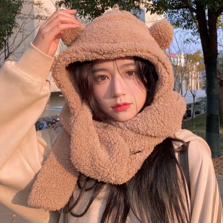 Mũ lông tai gấu kèm khăn quàng cổ và găng tay phong cách ulzzang Hàn Quốc mùa đông ấm áp Shop Gió