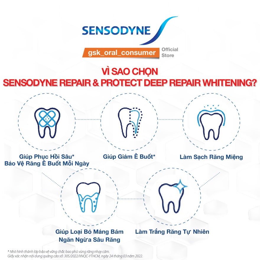 Kem đánh răng giảm ê buốt Sensodyne Repair Protect Deep Repair Whitening 100g