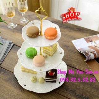 Đĩa sứ 3 tầng đựng hoa quả tròn