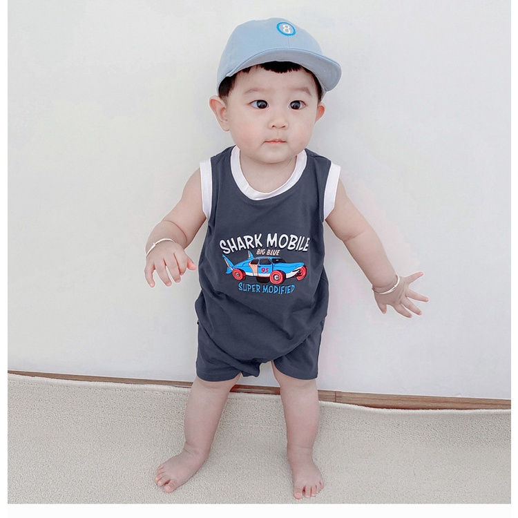 Bộ Áo Liền Quần Không Tay In Hình Đua Xe Dành Cho Bé Trai