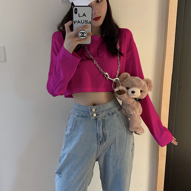 ÁO CROPTOP DÀI TAY REN LƯỚI XUYÊN THẤU MÀU TRƠN SEXY CÁ TÍNH