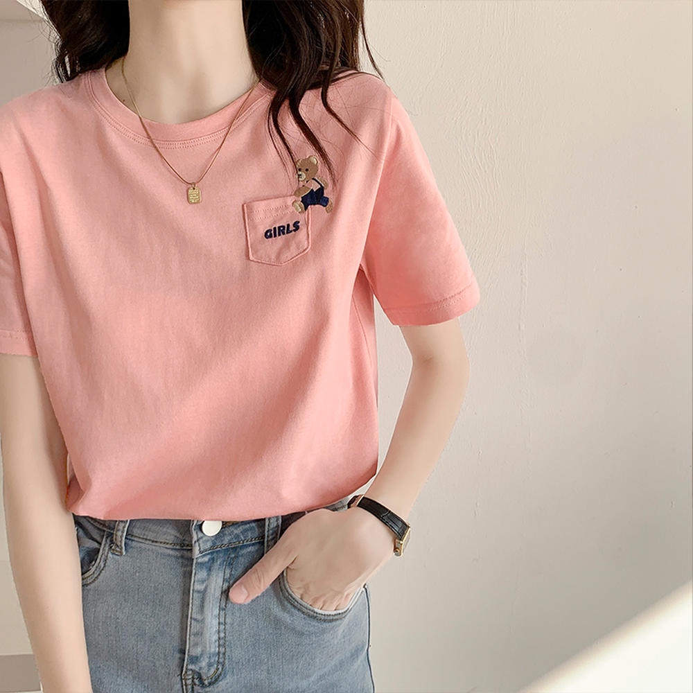 Áo Thun Cổ Tròn Tay Ngắn Dáng Rộng Hình Gấu Phong Cách Mới Mùa Hè 50298