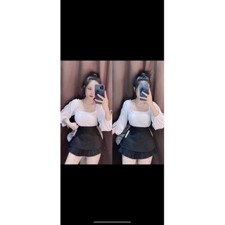 Áo croptop tay dài trễ vai kèm mút ngực