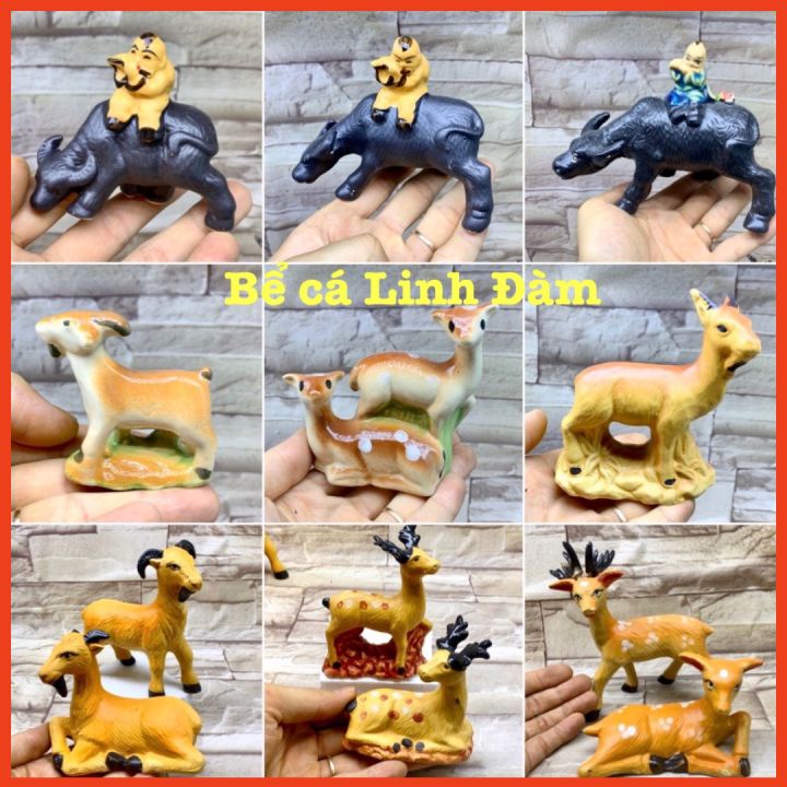 Tượng gốm trâu mini trang trí bể cá, non bộ, tiểu cảnh, bàn làm việc