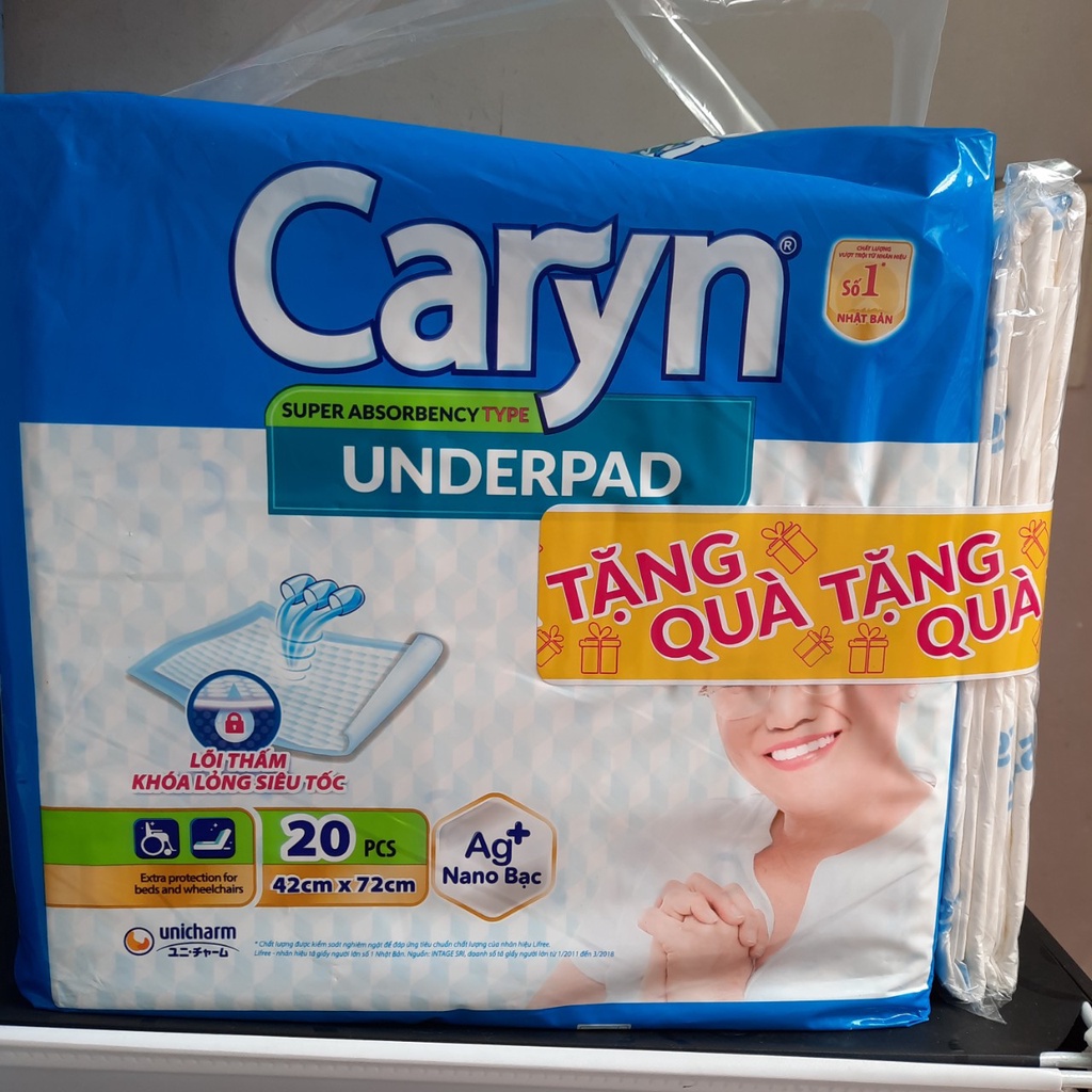 Tấm lót người lớn caryn 20 miếng siêu thấm, lót caryn người già và phụ nữ sau sinh tặng thêm 2 miếng 42cmx72cm