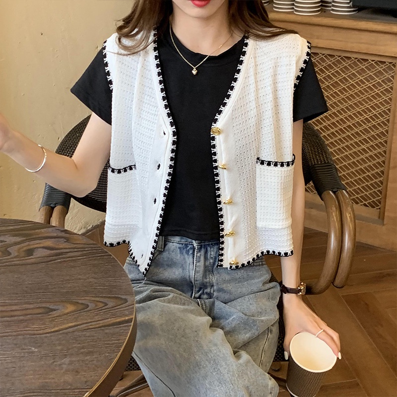 Áo ghi lê IELGY dệt kim mỏng không tay cổ chữ V cho nữ