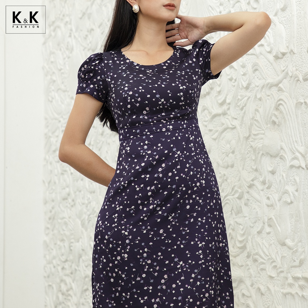 Đầm Công Sở Nữ Form Dáng Chữ A K&K Fashion KK105-33 Hoa Nhí Vải Lụa