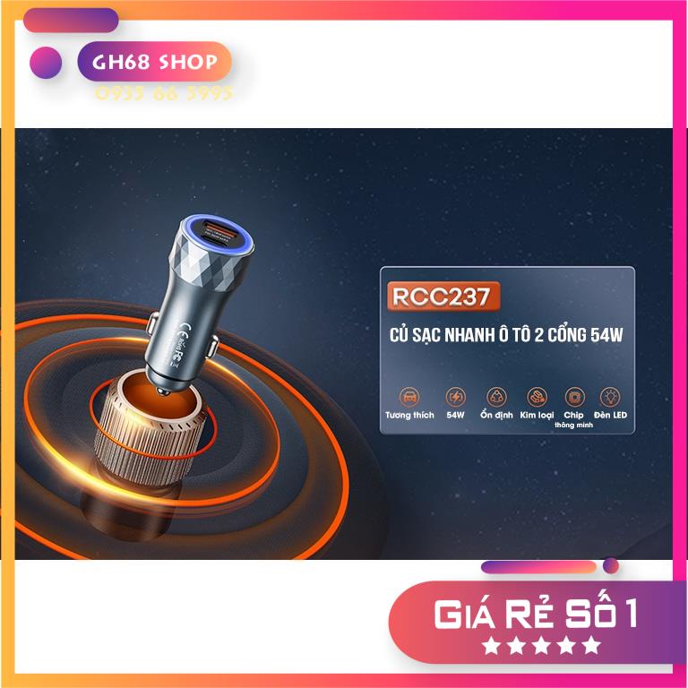 Củ sạc nhanh oto 2 cổng QC+PD 54W RCC-237 - Chính hãng REMAX