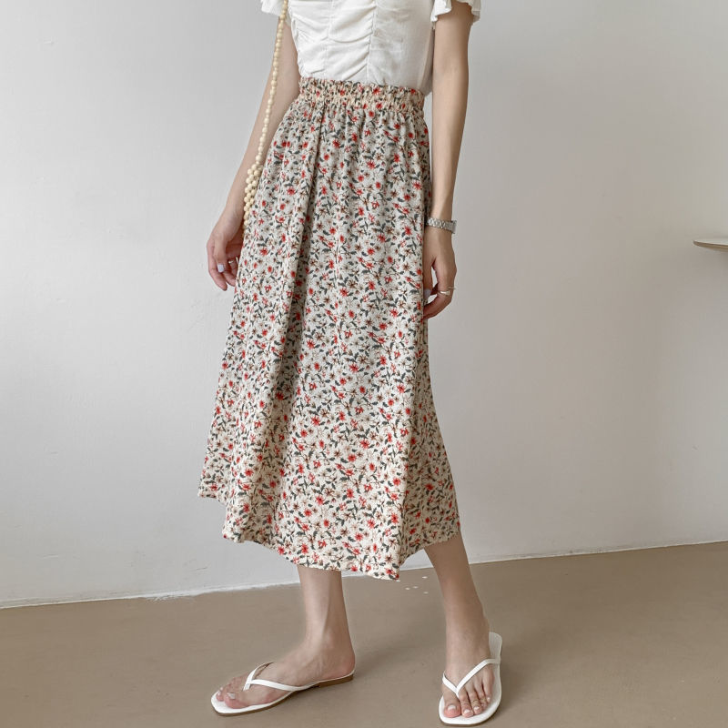 A-Line Skirt Floral Skirt Skirt Women's Summer Mid-Length High Waist Slimming Chiffon  A Fairy Dress D147 | BigBuy360 - bigbuy360.vn