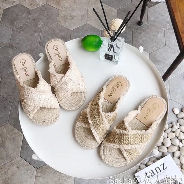 Sẵn sz36 - Dép cói thật quai chéo - kèm ảnh thật