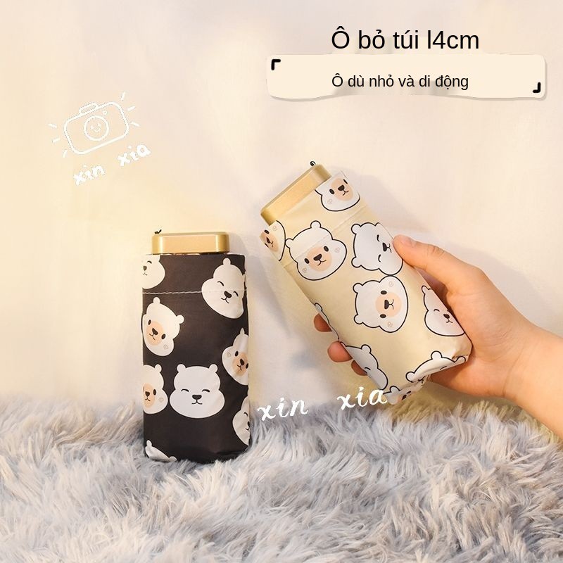 ins Ô dù nhỏ gọn và cầm tay 14cm, tự động, che mưa nắng kép chống tia cực tím