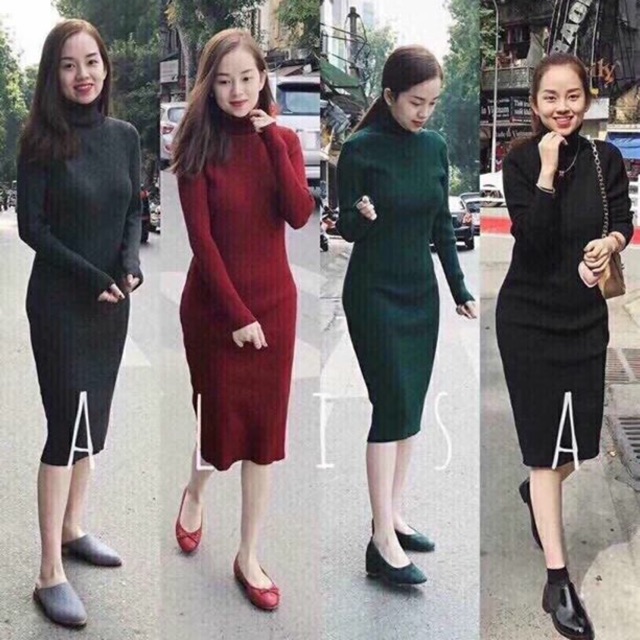 Bán sỉ- váy len tăm cổ lọ 