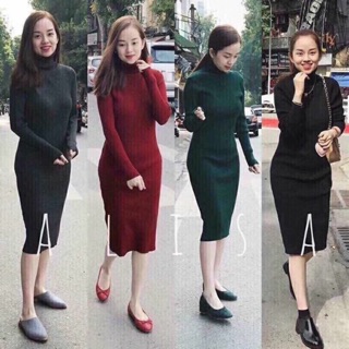 Bán sỉ- váy len tăm cổ lọ