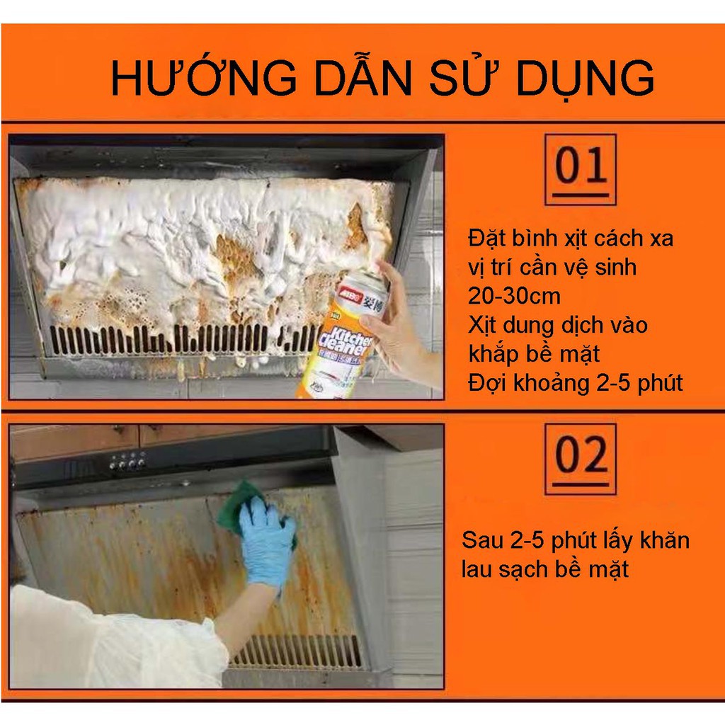 Bình Xịt Bọt Tuyết Tẩy Rửa: Bếp Gas, Xoong, Nồi, Hút Mùi, Tường, Chậu Rửa. Kitchen Clean, 500ml [BÌNH XỊT]