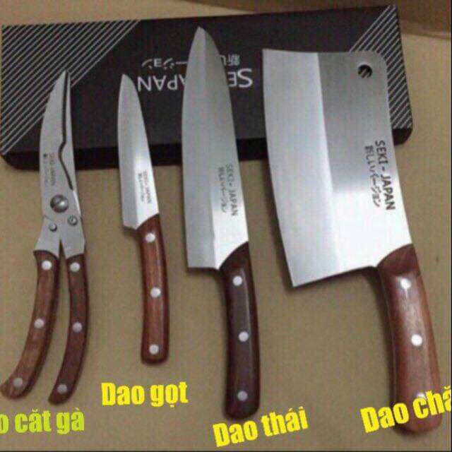 Bộ dao kéo Seki Nhật Bản 4 món dao gọt, dao thái, dao chặt, và kéo
