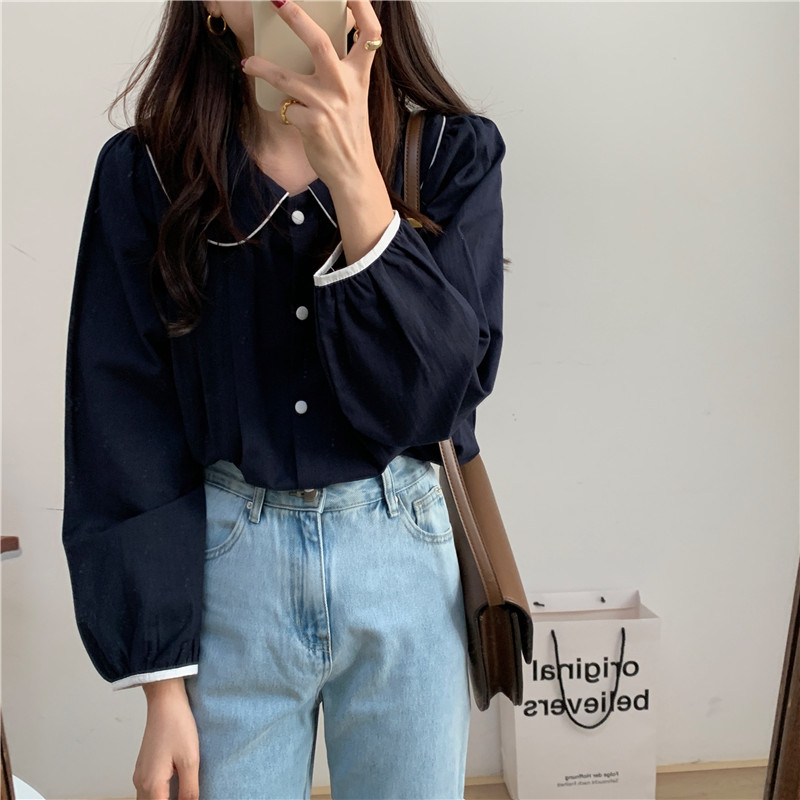 Áo Sơ Mi Nữ Cổ Búp Bê Màu Trơn 39681