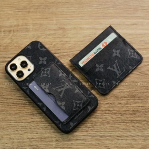 Ốp da thủ công viền đen khe thẻ ngang dựng IV cho IPhone 14/14Plus/14Pro/14Promax/13/13Pro/13Promax/12Promax ODTC106