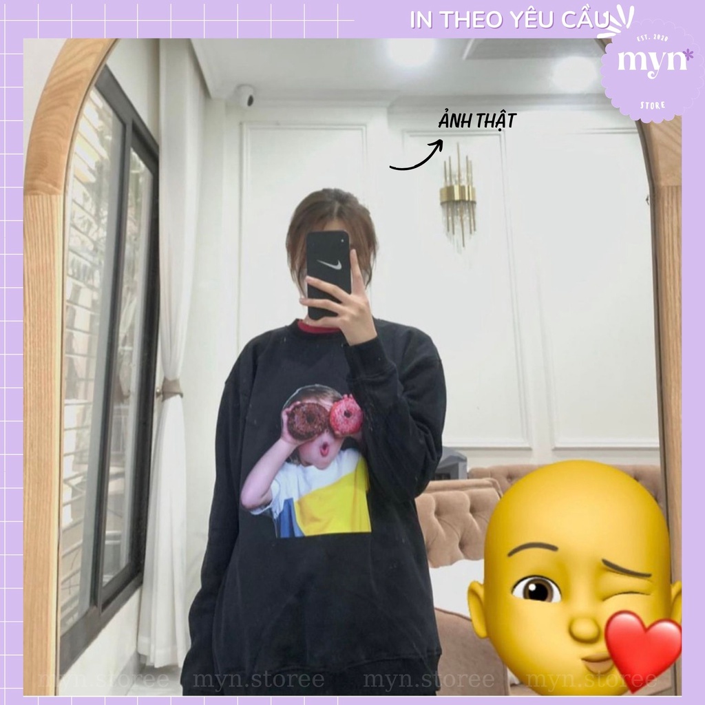 Áo Sweater Dài Tay Đen In Theo Yêu Cầu Nam Nữ Đủ Size