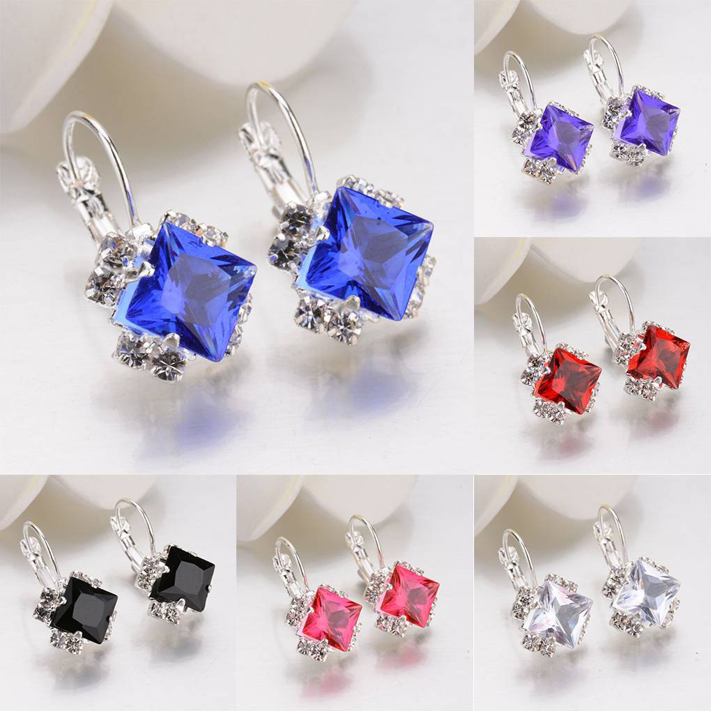 1 Đôi Khuyên Tai Hình Thoi Đính Đá Pha Lê