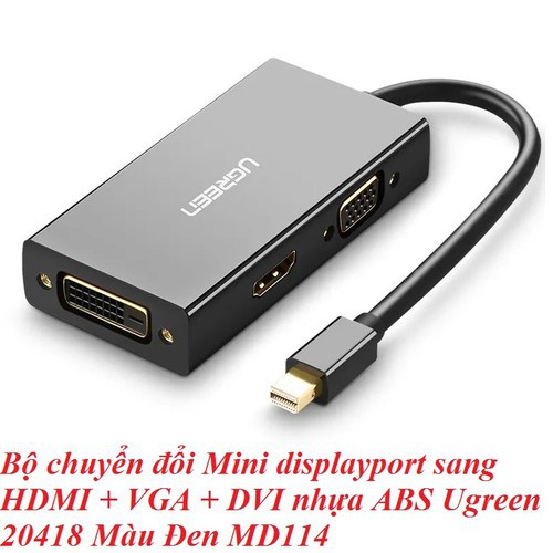 Cáp Mini Displayport (Thunderbolt) to VGA + HDMI + DVI UGREEN 20418 (Màu Đen) - Hàng Chính Hãng