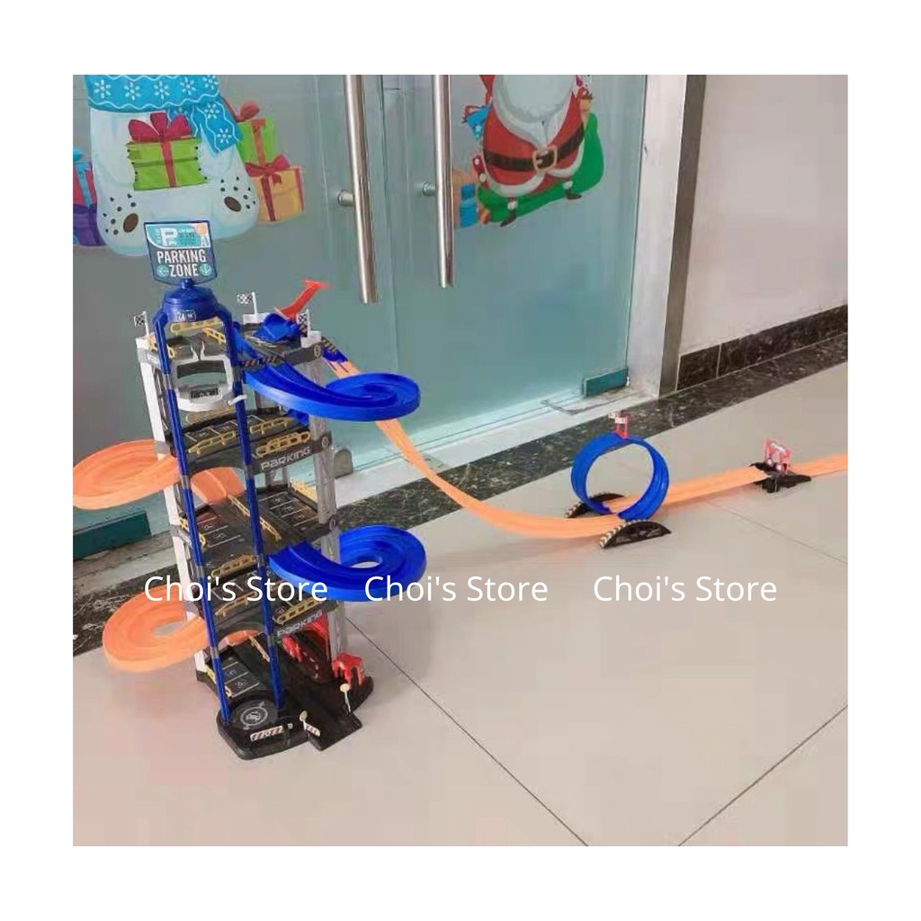 (Kèm 8  ô tô) Đồ chơi đường đua ô tô, tòa nhà để xe 5 tầng 2 trong 1