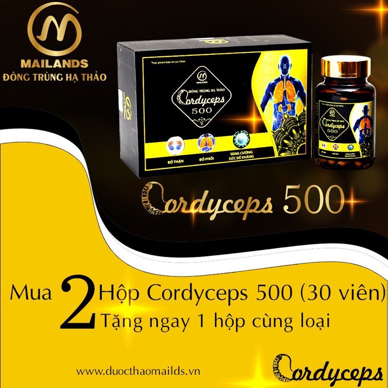 [Chính hãng] Đông Trùng Hạ Thảo - Cordyceps 500 bổ thận, bổ phổi, nâng cao sức đề kháng