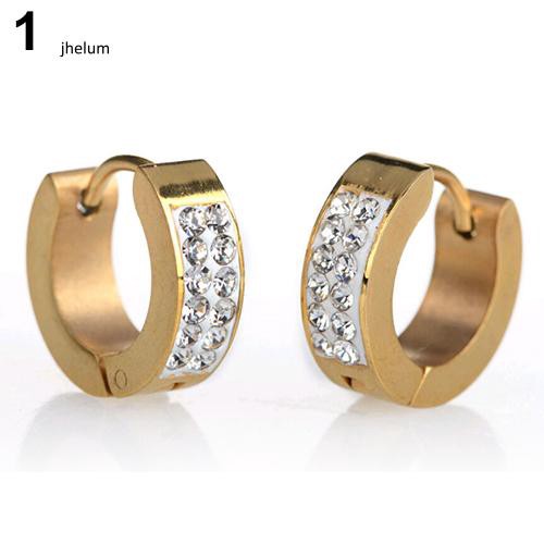 Đôi khuyên tai tròn bằng thép titan đính đá lấp lánh thời trang dành cho nam nữ