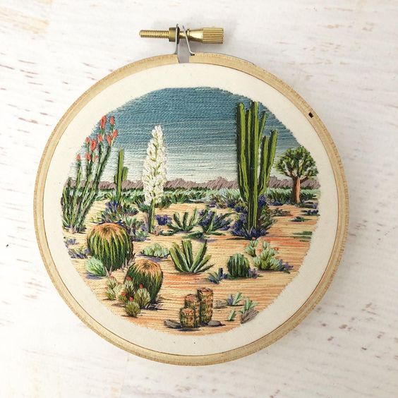 DIy thêu tay thủ công trang trí Hoop cây xương rồng - KIT NGUYÊN LIỆU TỰ THÊU TRANG TRÍ CACTUS- MIE handmade