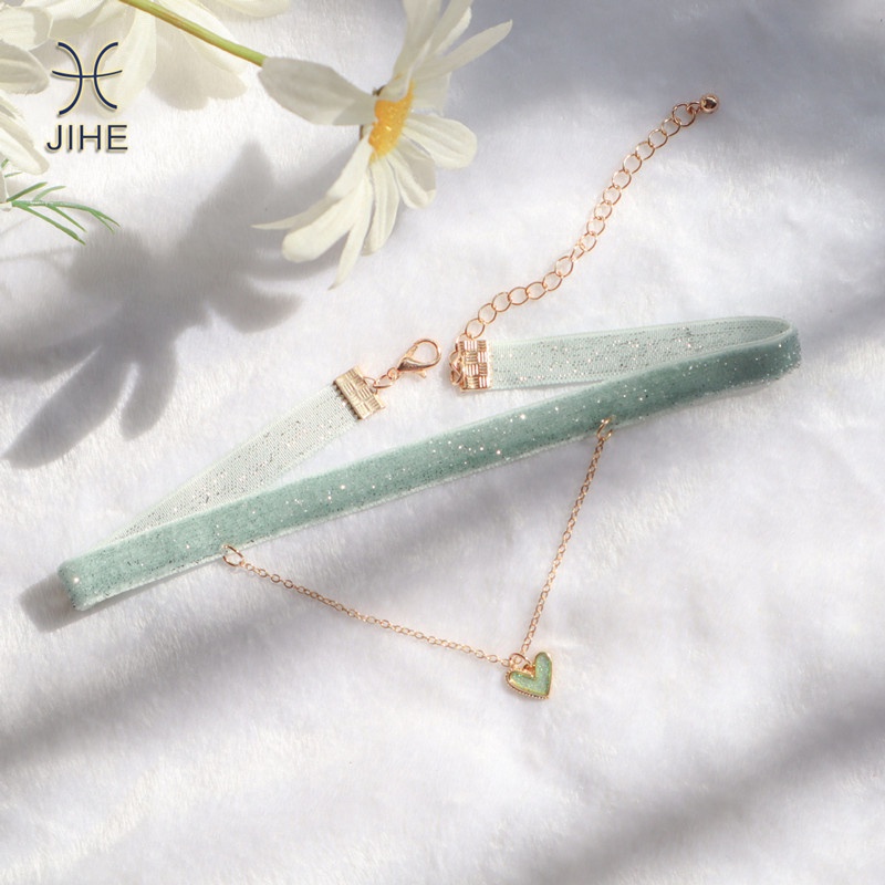 Vòng Cổ Choker Hai Lớp Bằng Vải Nhung Sáng Bóng Thời Trang Nhật Hàn Và Hàn Quốc