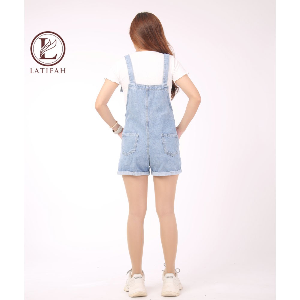 [Mã BMBAU50 giảm 50K đơn 150K] Quần yếm short jean LATIFAH thêu chữ A YJ007 phong cách trẻ hàn quốc