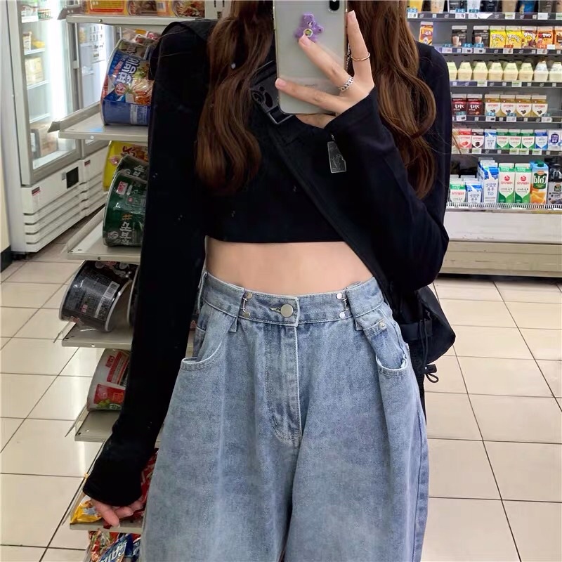 Quần ulzzang jean ống suông có bigsize