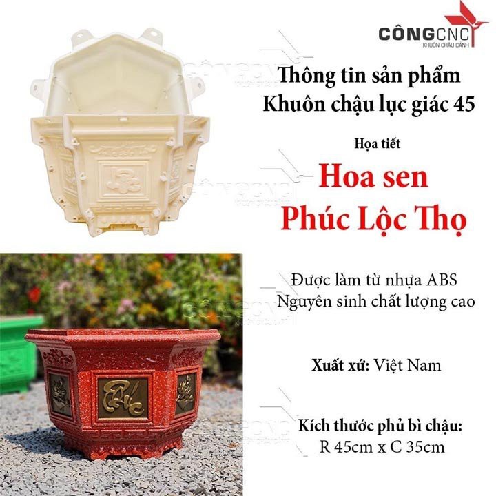 [Có bảo hành] Khuôn Chậu Cảnh ABS Lục Giác 45 Hoa văn Sen - Phúc - Lộc Thọ đa dạng mẫu mã cho khách hàng chọn lựa