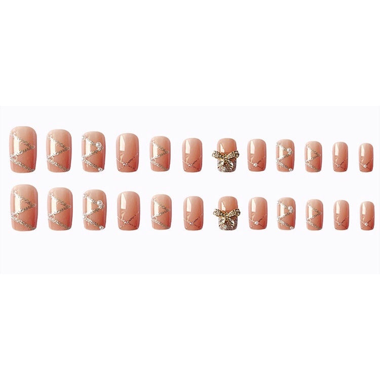 Set 24 móng giả D487 đính đá cao cấp ( Tặng kèm keo và dũa )