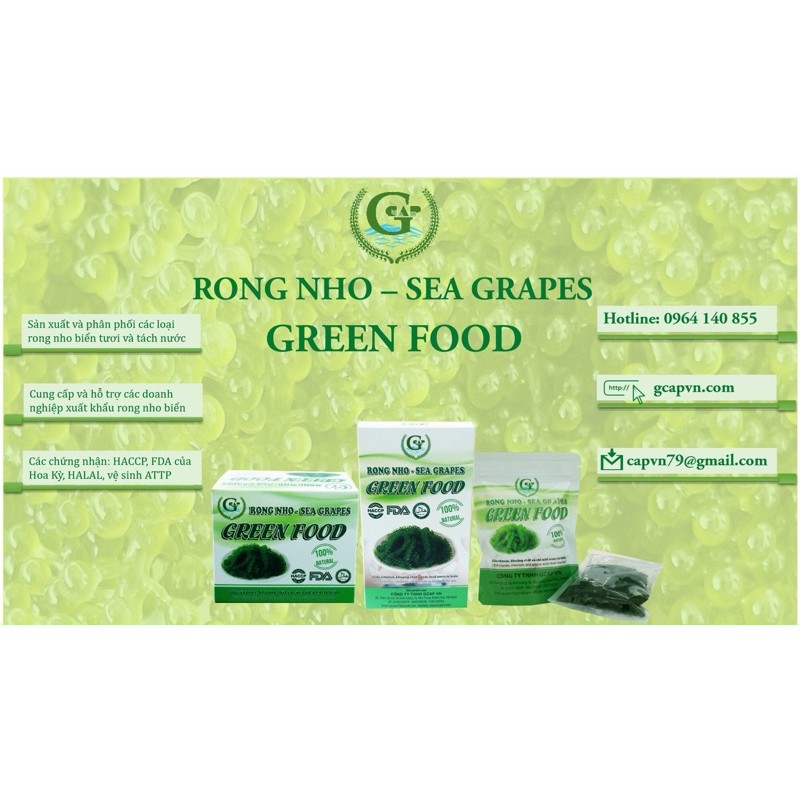 Nguyên Hộp 100gr gồm 5 túi rong nho tách nước Green Food Cao cấp Không tanh Không nhớt + tặng kèm 5 gói sốt mè Rang