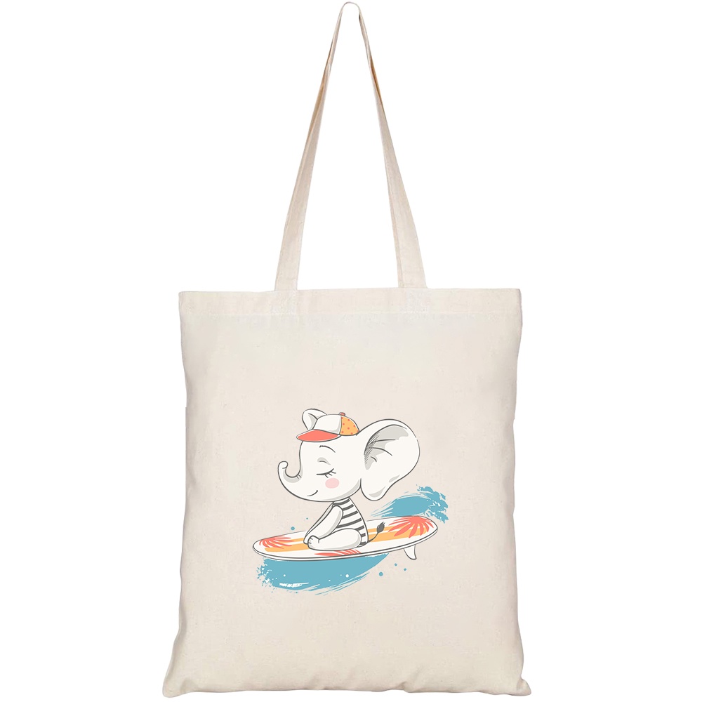 Túi vải tote canvas HTFashion in hình voi lướt sóng HT268