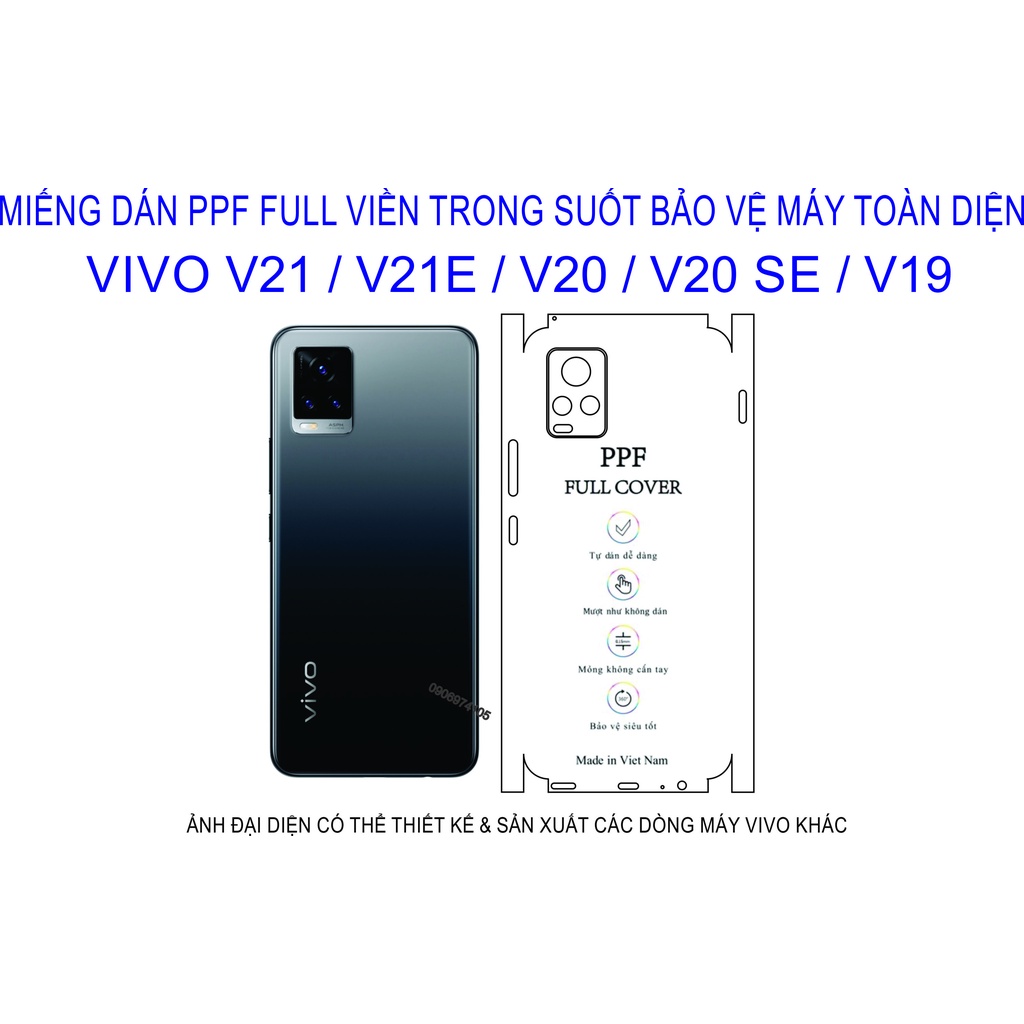 Miếng Dán PPF Full viền VIVO V21 / V21E / V20 / V20 SE / V19 Bảo vệ máy tránh trầy xước toàn diện
