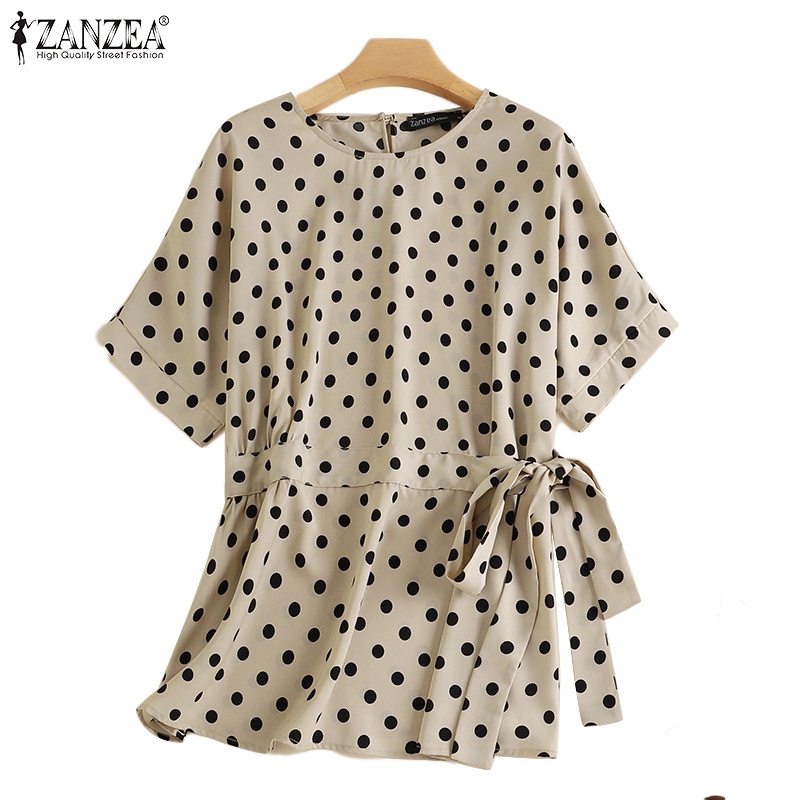 Zanzea Áo Peplum Cổ Tròn Họa Tiết Chấm Bi Thời Trang Cho Nữ