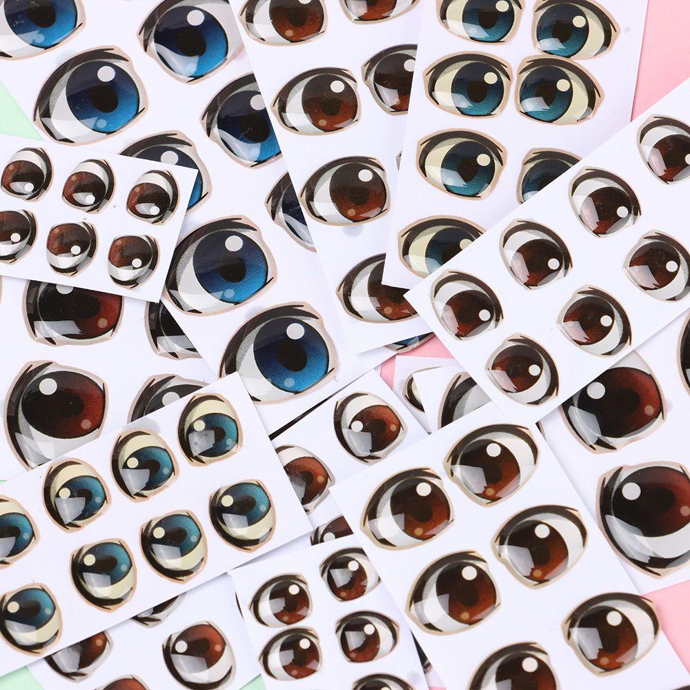 10 Sticker Dán Mặt Họa Tiết Đôi Mắt Hoạt Hình Màu Nâu / Xanh Dương