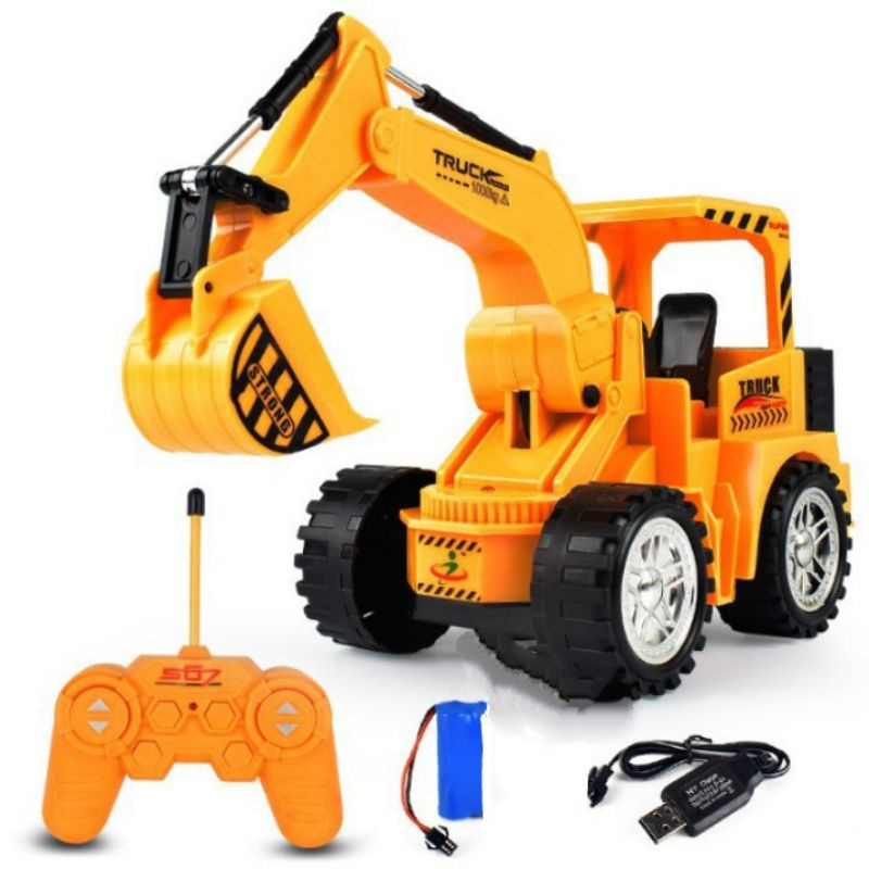 Đồ chơi xe cẩu máy múc điều khiển từ xa cho bé , có chế độ xúc đất , pin sạc được