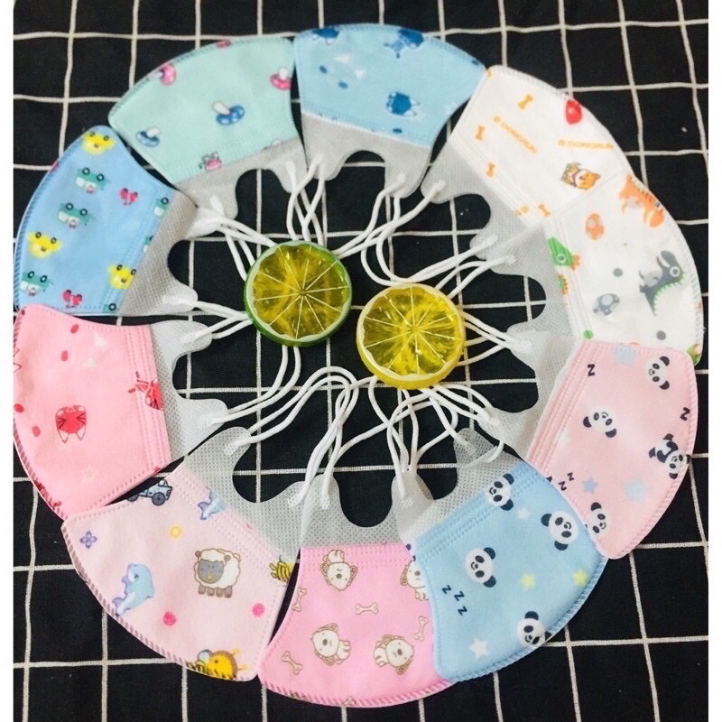 Set 10c khẩu trang 3D xuất Nhật kháng khuẩn cho bé trai bé gái từ sơ sinh đến 6 tuổi nhiều họa tiết