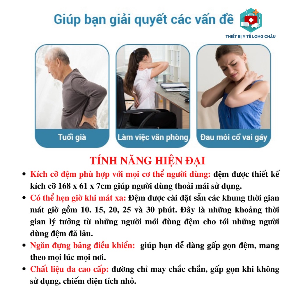 Đệm Mát Xa - Đệm Massage Toàn Thân, Hỗ Trợ Giảm Đau Cơ Bắp, 16 Bi Hồng Ngoại, Sưởi Ấm Hồng Ngoại, Túi Khí Giảm Đau Lưng