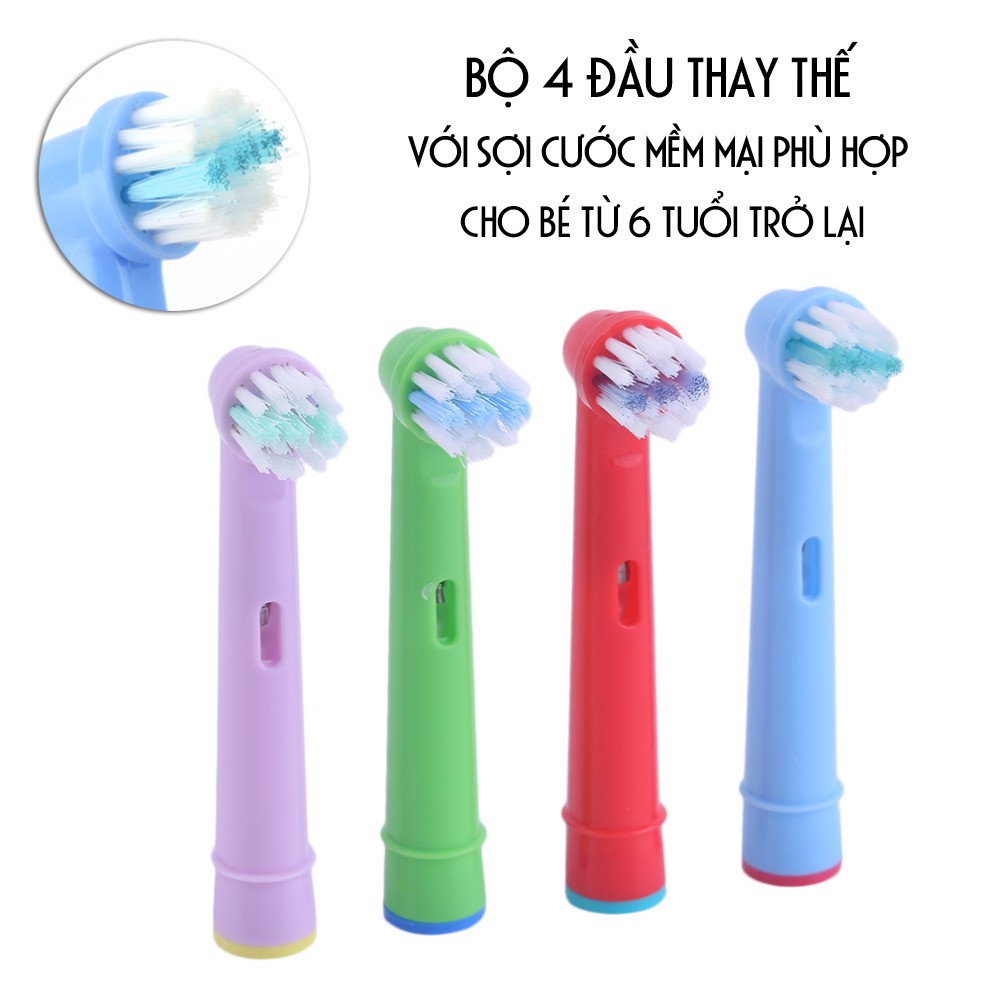 Cho máy Oral B Braun, bộ 4 đầu bàn chải đánh răng điện trẻ em EB-10A, DAN HOUSE