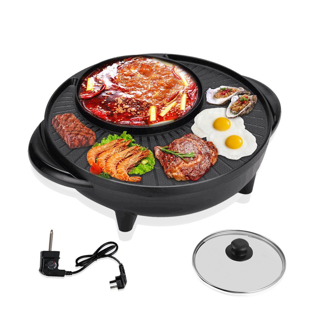 Nồi lẩu nướng tròn BBQ 2in1, Chảo lẩu nướng điện bàn tròn đa năng - TONGKHOHUYHOANG168