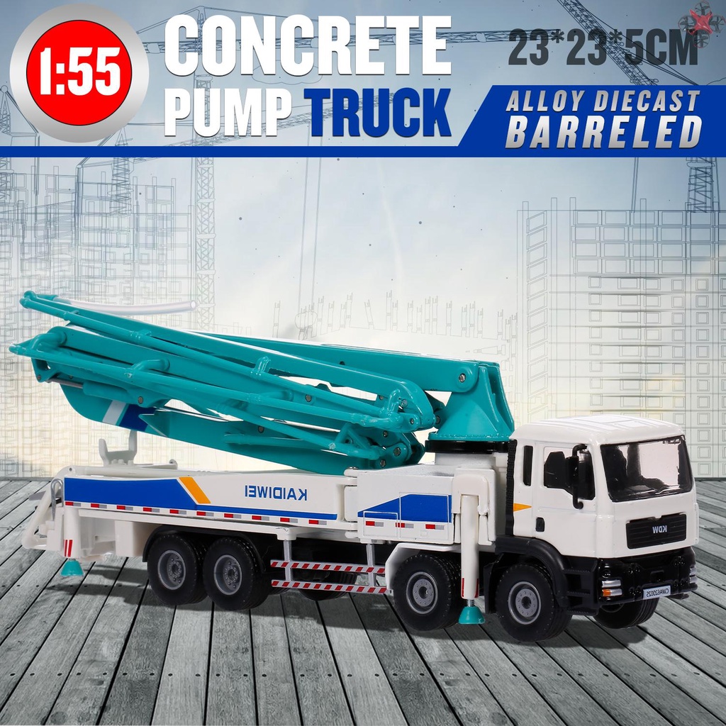 Mô Hình Xe Tải Xi Măng Bơm Bê Tông Bằng Hợp Kim Tỉ Lệ 1:55