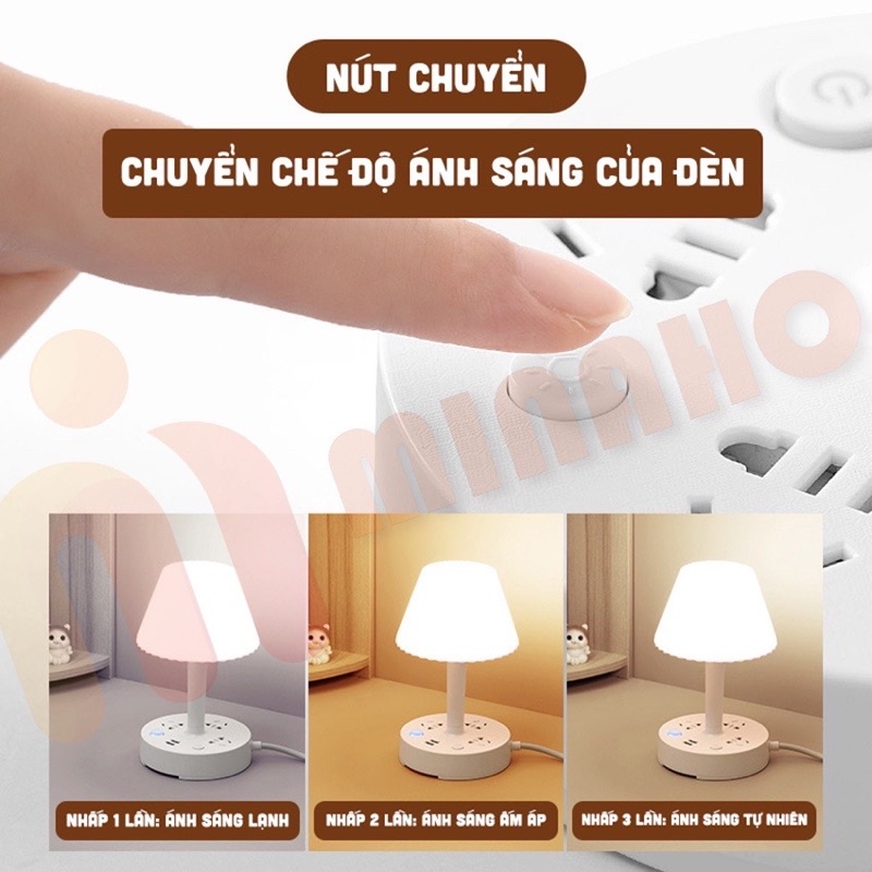 Đèn ngủ nấm điều khiển từ xa tích hợp ổ điện 2in1
