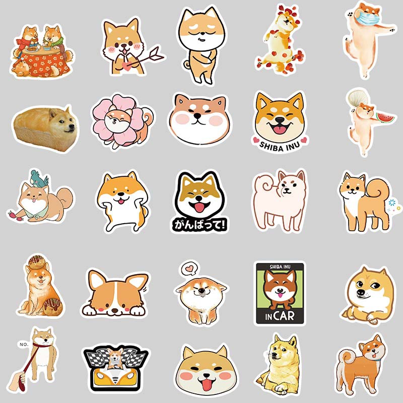 Bộ 50 miếng dán trang trí Laptop điện thoại hình chú chó Shiba Inu đáng yêu