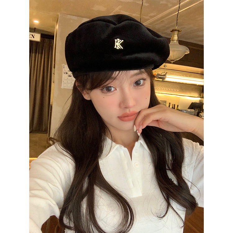 Mũ Beret Năm 2021 Phong Cách Hàn Quốc Màu Đen Bằng Vải Nhung Thời Trang Thu Đông Cho Nữ