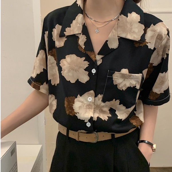 Áo Sơ Mi Họa Tiết Hoa Phong Cách retro hong kong Cho Cặp Đôi